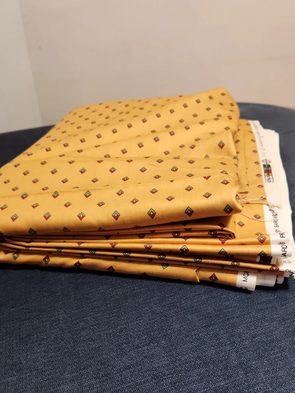 Mustard Yellow Diamond Print Fabric Screen Print By Jacklyn Nash Vintage 6.5  yr